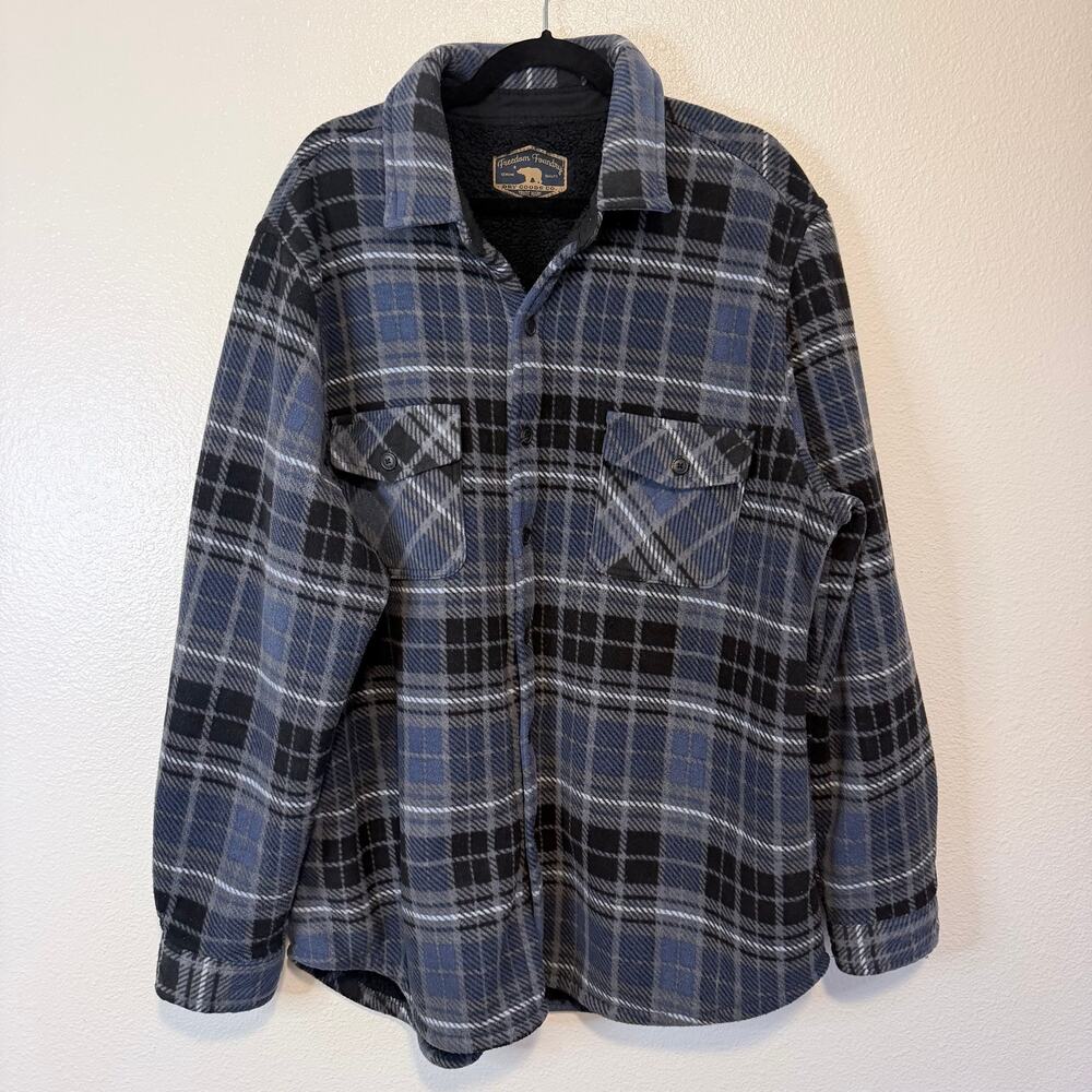 Freedom Foundry Men's Fur Lined Fleece Shirt Jacket Shacket Blue/Black Size XXL